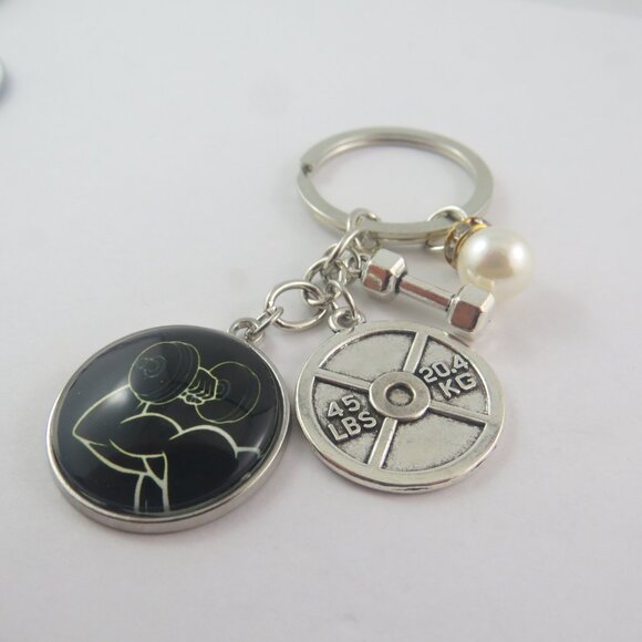 Weightlifting Keychain Gym Key Ring Dumbbell Charm Fitness Gift for Him or Her - Picture 2 of 4